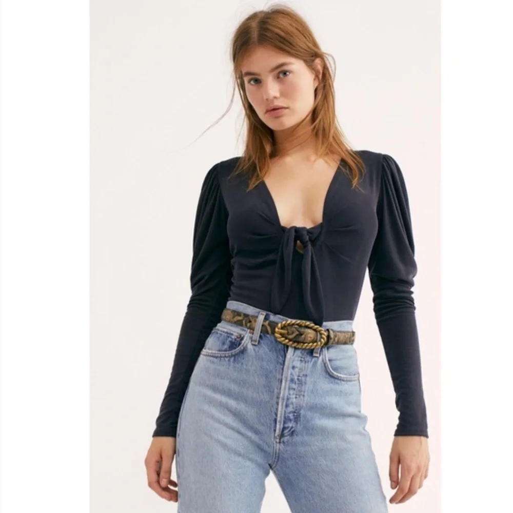 Free People Puff Shoulder Tie Front Tie The Knot Top